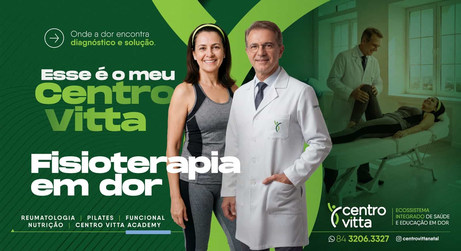 Peça da área de Fisioterapia em dor com a assinatura Esse é o meu Centro Vitta