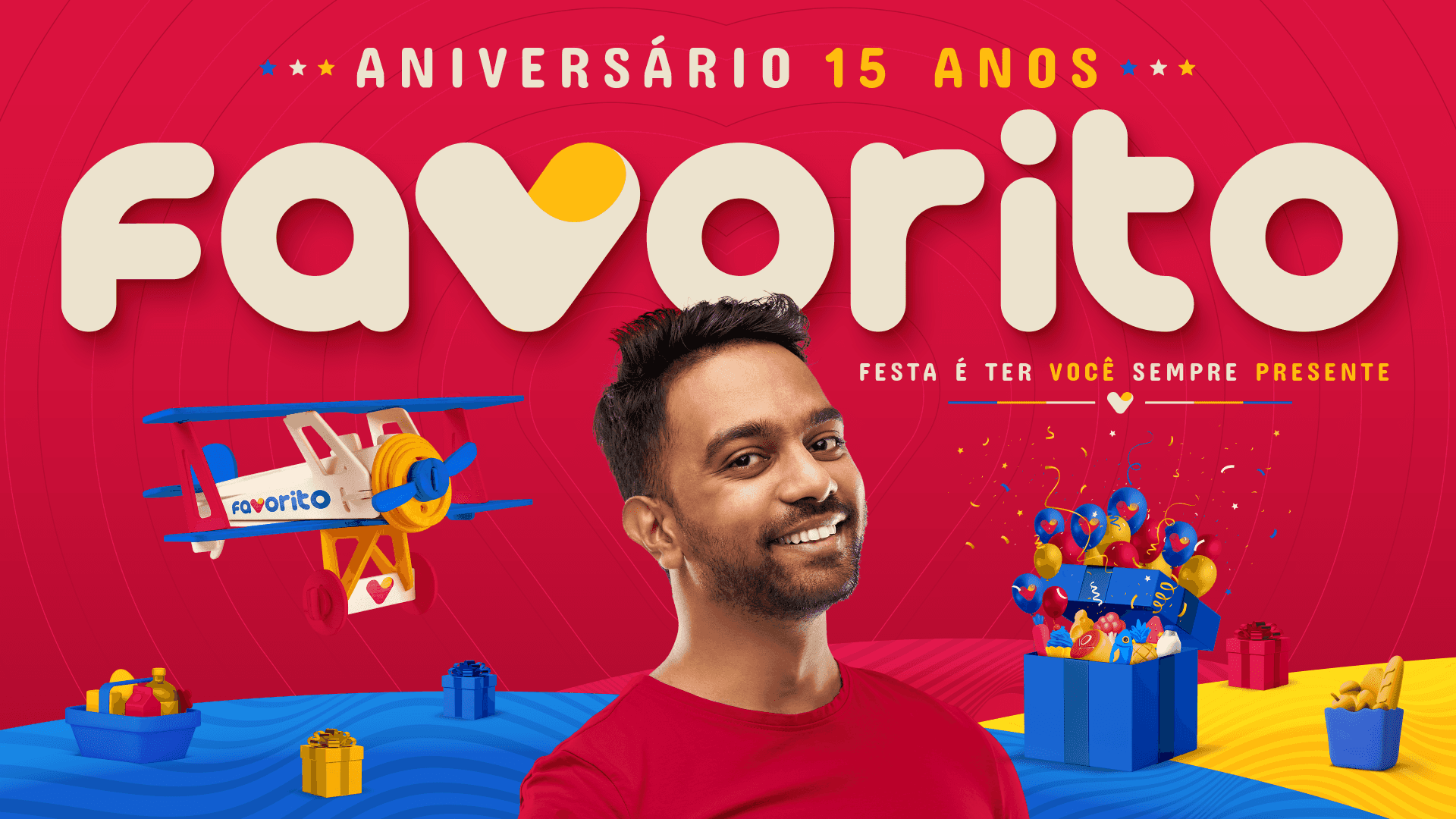 Variação da peça principal dos 15 anos do Favorito, em vermelho
